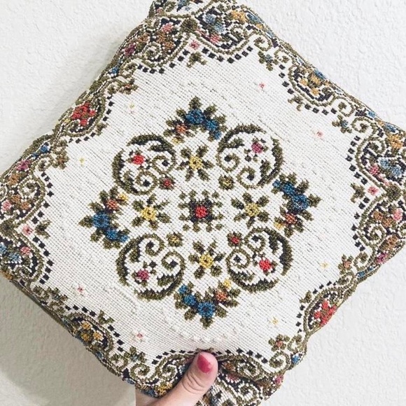 Olive Green Velvet needlepoint Pillow
Vintage decorative accent cottagecore - Picture 2 of 8